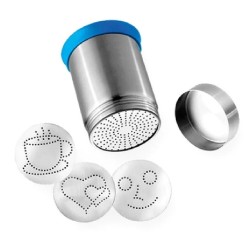 Kit décoration cacao Motta avec saupoudreuse en inox et pochoirs